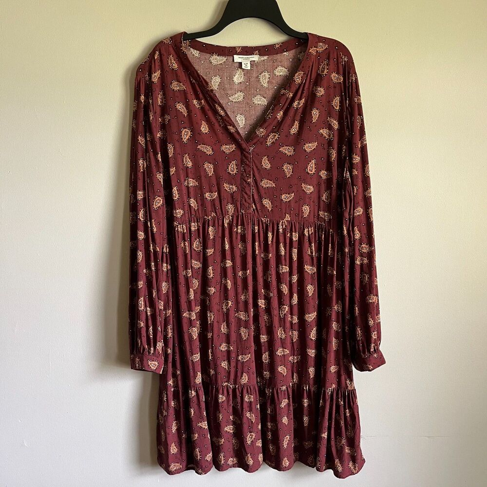 Beachlunchlounge Tiered Babydoll Dress "Alessi" XL Burgundy Maroon Boho Indie